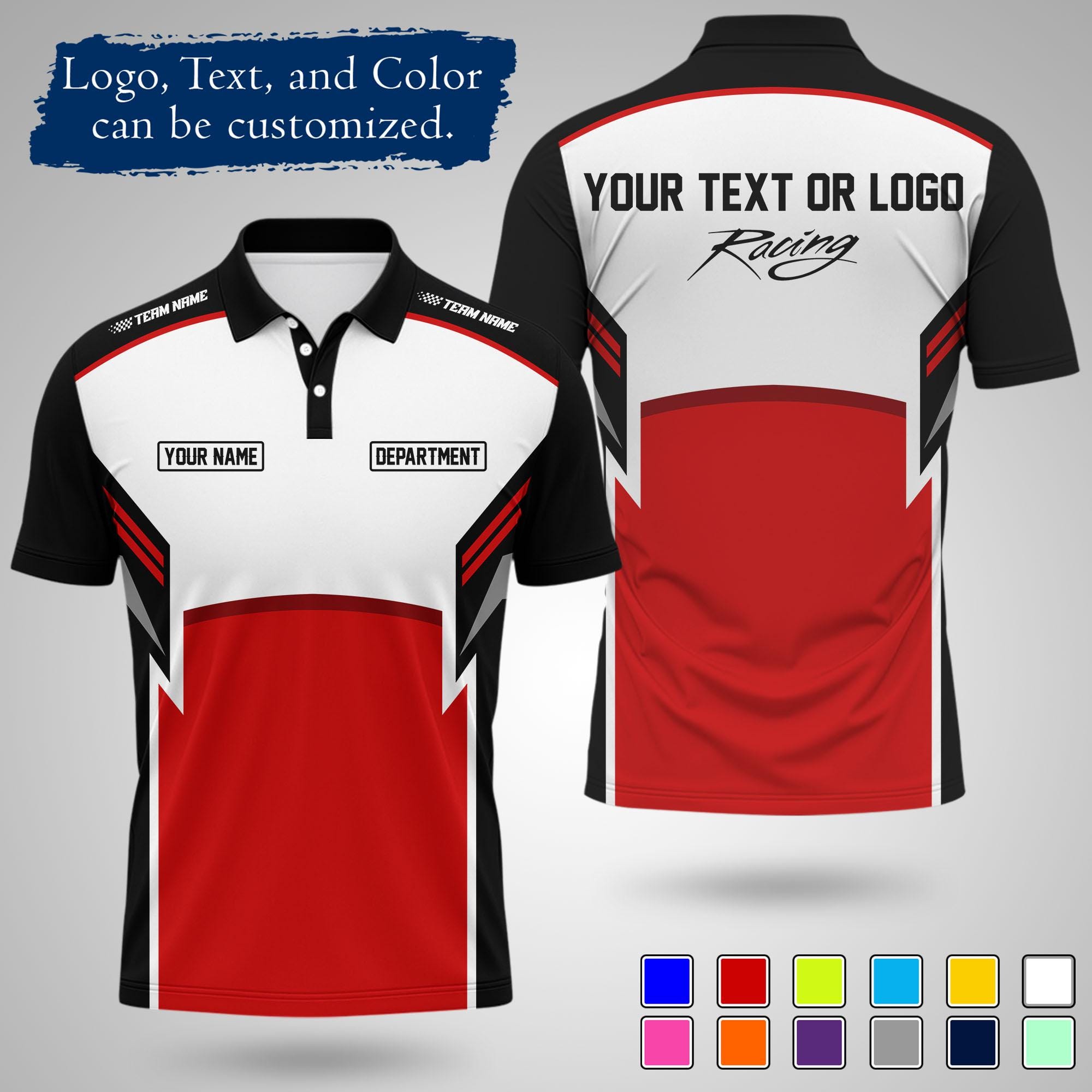 Custom Racing Polo Shirt, Personalized Racing Polo with Logo Text, Race Team Polo, Motorsport Polo Shirt, Custom Uniform Gift