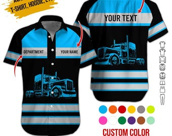 Koszula hawajska z nadrukiem ciężarówki, spersonalizowana koszula z guzikami dla kierowcy ciężarówki, prezent dla kierowcy ciężarówki, prezent urodzinowy dla taty, prezent na Dzień Ojca