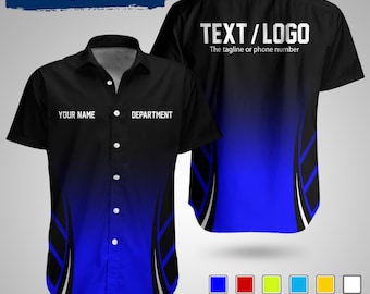 Custom Racing Team Gradient Button Shirt – Personalized Name Logo, Motorsport Work Shirt