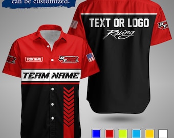 Custom Racing Work Shirt | Personalized Pit Crew Uniform with Name, Logo & Team Text
