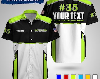 Custom  Racing Team Button Up Shirt – Personalized Logo & Name Uniform