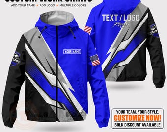 Custom Racing Windbreaker Jacket, Waterproof Motorsport Team Uniform, Personalized Pit Crew Workwear, Packable Racing Apparel