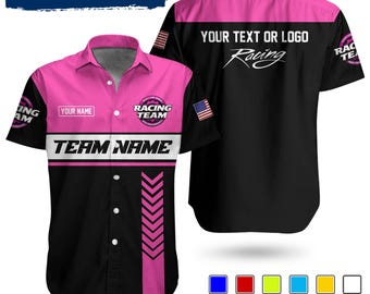 Custom Racing Team Name Work Shirt | Personalized Name, Logo & Company Text | Pit Crew Uniform, Father's Day Gifts