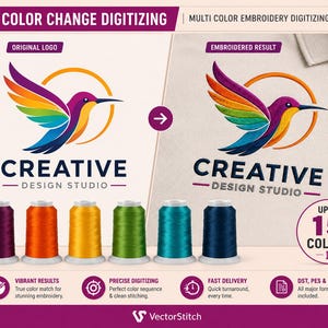 Multi Color Embroidery Digitizing Service | Color Change File | DST PES File | Up to 15 Colors