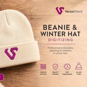 Beanie Embroidery Digitizing | Winter Hat Logo File | DST PES Embroidery Service | Knit Cap Logo