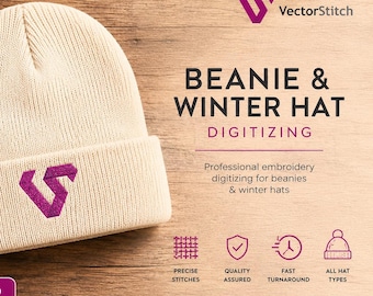 Beanie Embroidery Digitizing | Winter Hat Logo File | DST PES Embroidery Service | Knit Cap Logo