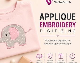 Applique Embroidery Digitizing Service | Custom Fabric Applique File | DST PES Files | Kids Shirt Design