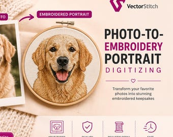 Photo to Embroidery Digitizing | Pet Portrait Stitch File | DST PES Files | Realistic Photo Embroidery