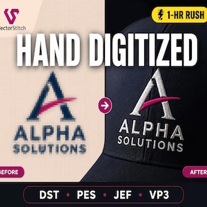 Stickerei Digitalisierungsservice | Benutzerdefiniertes Logo in DST PES-Datei | Hut Linke Brust Shirt | Ansturm 1 Stunde | Hand digitalisierte Maschinenstickdatei