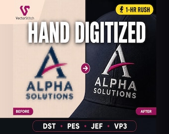 Embroidery Digitizing Service | Custom Logo to DST PES File | Hat Left Chest Shirt | Rush 1 Hour | Hand Digitized Machine Embroidery File