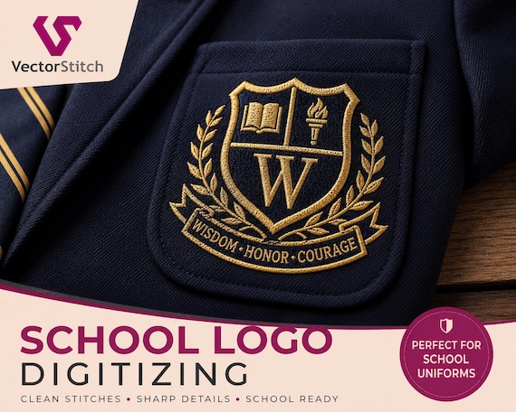 School Logo Embroidery Digitizing | Uniform Crest Badge Digitizing | DST PES File | Blazer Shirt