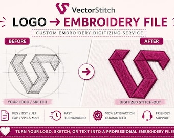 Custom Embroidery Digitizing Service | Logo to Machine File PES DST JEF Exp | Digitized Design Order