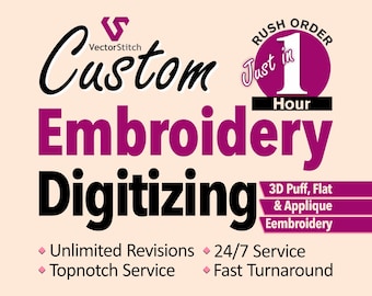 Custom Embroidery Digitizing Service | Logo to DST PES File | Embroidery Design from Image | Hat Shirt Chest Embroidery File