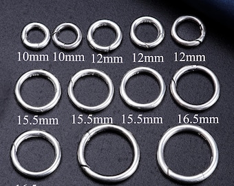 Silver Push Clasp, Round Carabiner Clasp, Spring Circle Closure for Jewelry