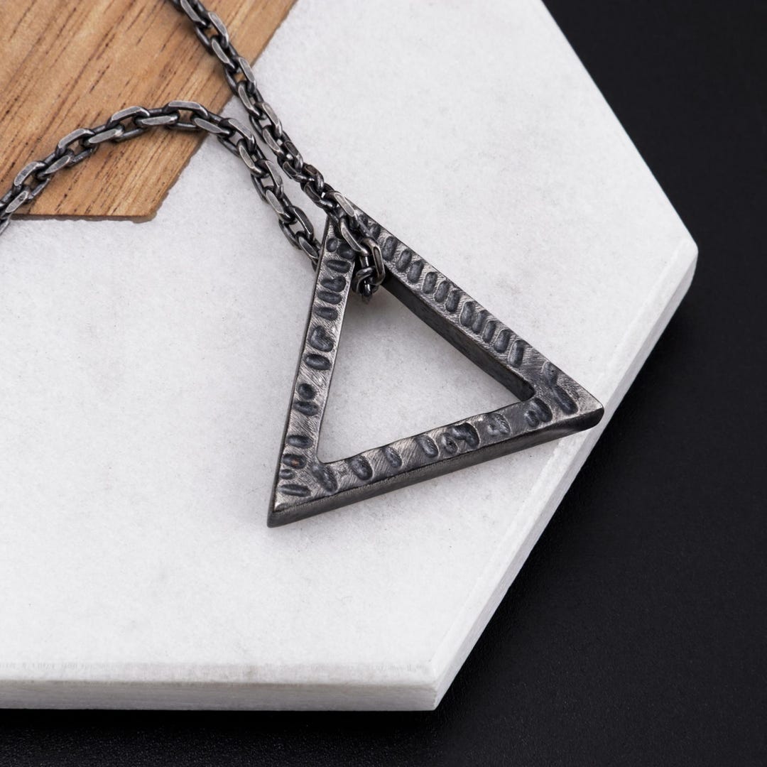 Triangular Pendants Heavy Sterling Silver Triangle Pendant Necklace Viking Pendant Chain ...