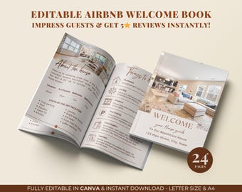 Modello modificabile di libro di benvenuto Airbnb / Manuale moderno e neutro per case in affitto a breve termine / Guida per gli ospiti e regole della casa Canva da scaricare in formato digitale