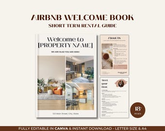 Modello moderno di libro di benvenuto Airbnb: guida per gli ospiti modificabile su Canva per affitti a breve termine