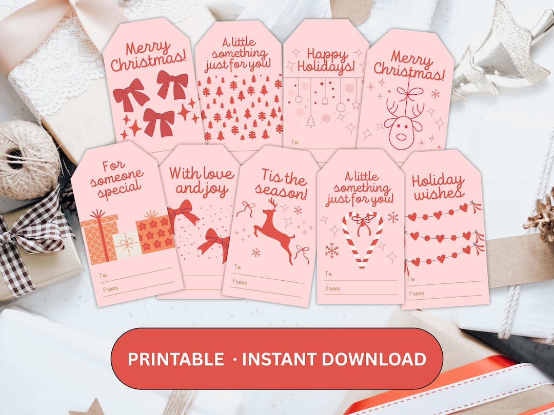 Printable Pink Christmas Gift Tags | Holiday Present Labels (digital ...