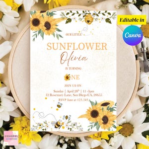 Sunflower Birthday Invitation: Rustic Floral Party Template (Canva Editable, Digital Download