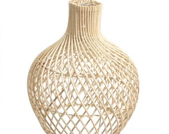Rattan-Pendelleuchte – 25 cm Lampenschirm aus Weide | Boho-Hängeleuchte | Deckenleuchte aus Naturrattan | Handgewebter Lampenschirm aus Bali | Skandinavisch