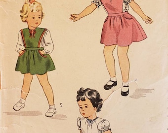 1945 Simplicity 1415, WWII Era Pinafore or Jumper and Blouse Sewing Pattern, Size 6