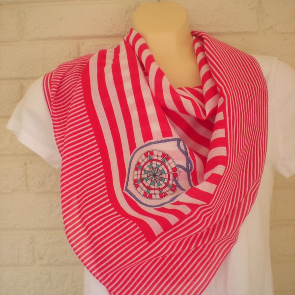 1980s Red and White Striped Sailor Girl Scarf, New Old Stock