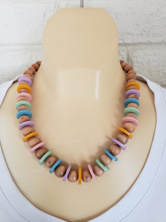 1980s Candy Lucite and Wooden Bead Necklace