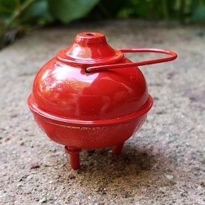 Vintage Red Enamel Cooking Pot,  Doll House Miniature or Fairy Garden