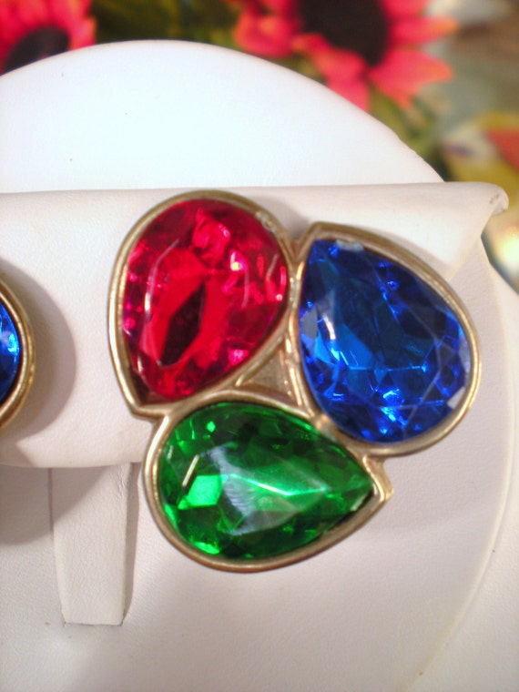 1980s Ultra Glam Jewel Tone Rhinestone Cluster Cl… - image 2