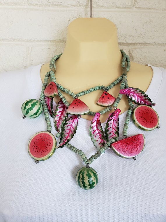Watermelon Wooden and Lucite Beads Necklace