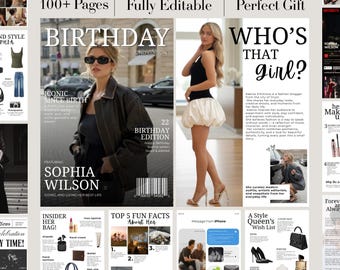 Birthday Magazine Template, Editable Personalized Gift for Best Friend Sister Mom, Aesthetic Custom Canva Photo Book, 100+ Pages Digital PDF