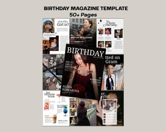 Birthday Magazine Template, Editable Canva Photo Book, Personalized Best Friend Gift, 50+ Pages Custom Digital Printable Keepsake for Her