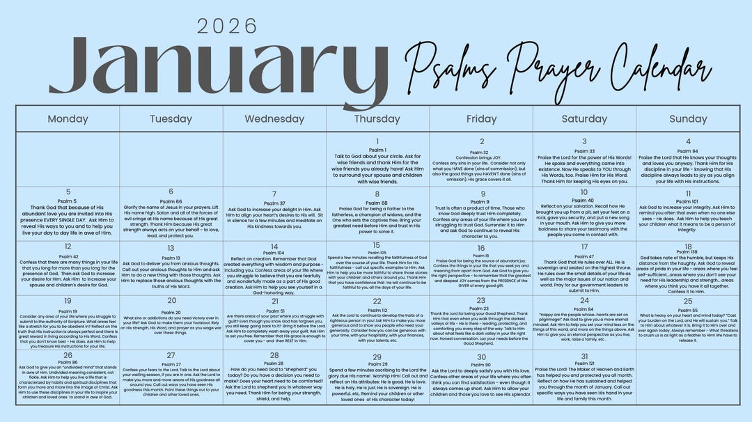 January 2026 Psalms Prayer Calendar - Etsy