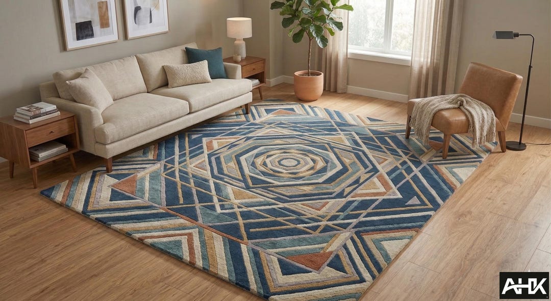 Carter Rugs Geometric Handmade Modern Geometric Wool Rug | Abstract Blue Area Carpet for ...