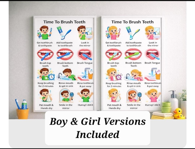 Kids Visual Teeth Brushing Routine Charts | Autism ADHD Friendly ...