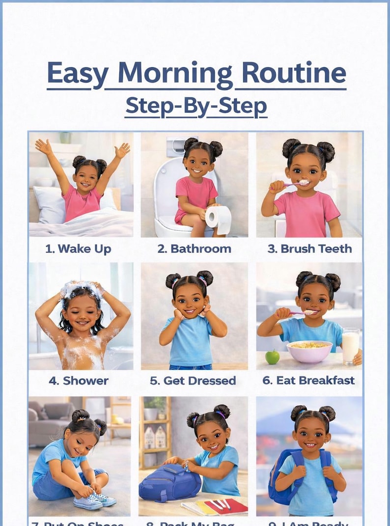 Kids Morning Routine Chart, Visual Schedule for Toddlers (ADHD Autism ...