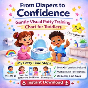 Potty Training Chart Bundle | Visual Routine, Multiple Skin Tones (Digital Download)