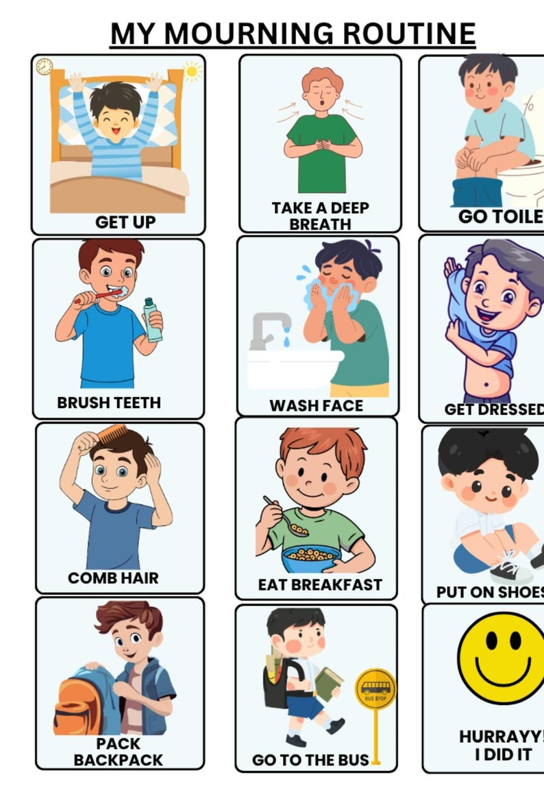 Morning Routine Chart Asd Kids Morning Routine Chart Bundle: Autism, ADHD Friendly Visual ...