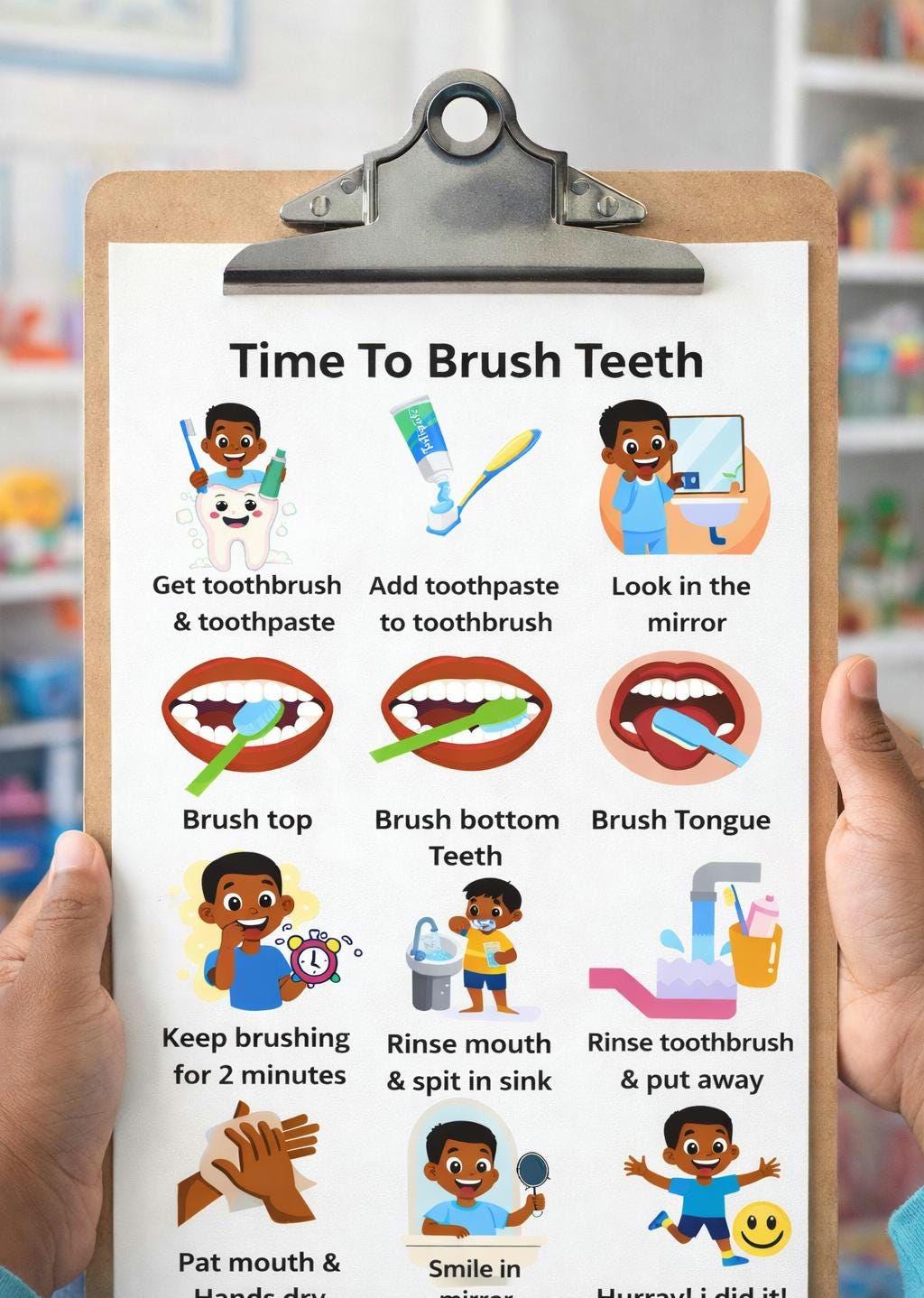 Brush Teeth Visual Schedule, Autism ADHD Friendly, Brown Skin (US ...