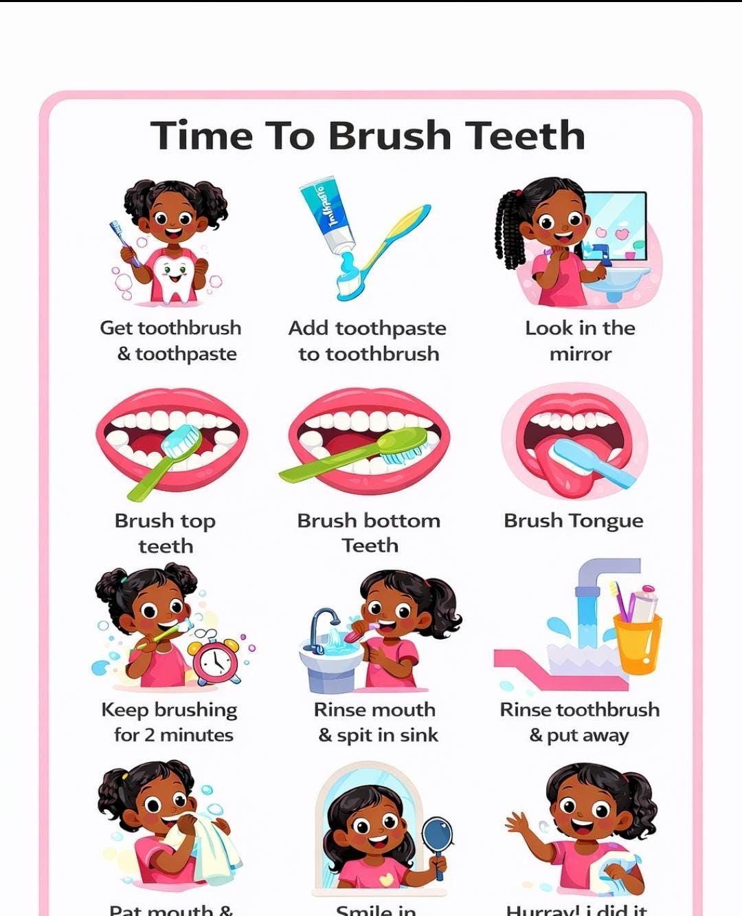 Brush Teeth Visual Schedule, Autism ADHD Friendly, Brown Skin (US ...