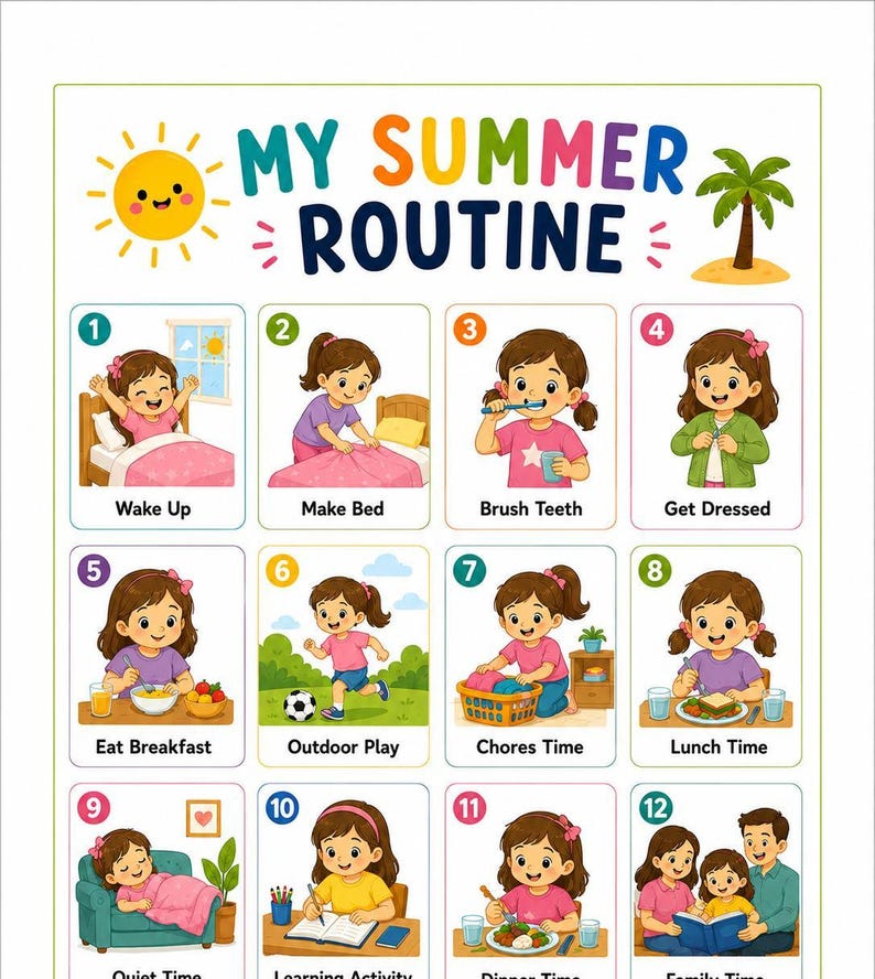 Summer Routine Chart for Kids | Visual Schedule, Autism ADHD Friendly ...