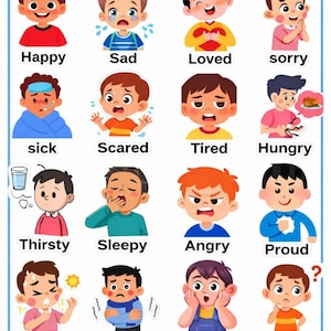 Känslodiagram för barn | Visuellt stöd för känslor för socialt engagemang, autism, ADHD (digital nedladdning) Paket