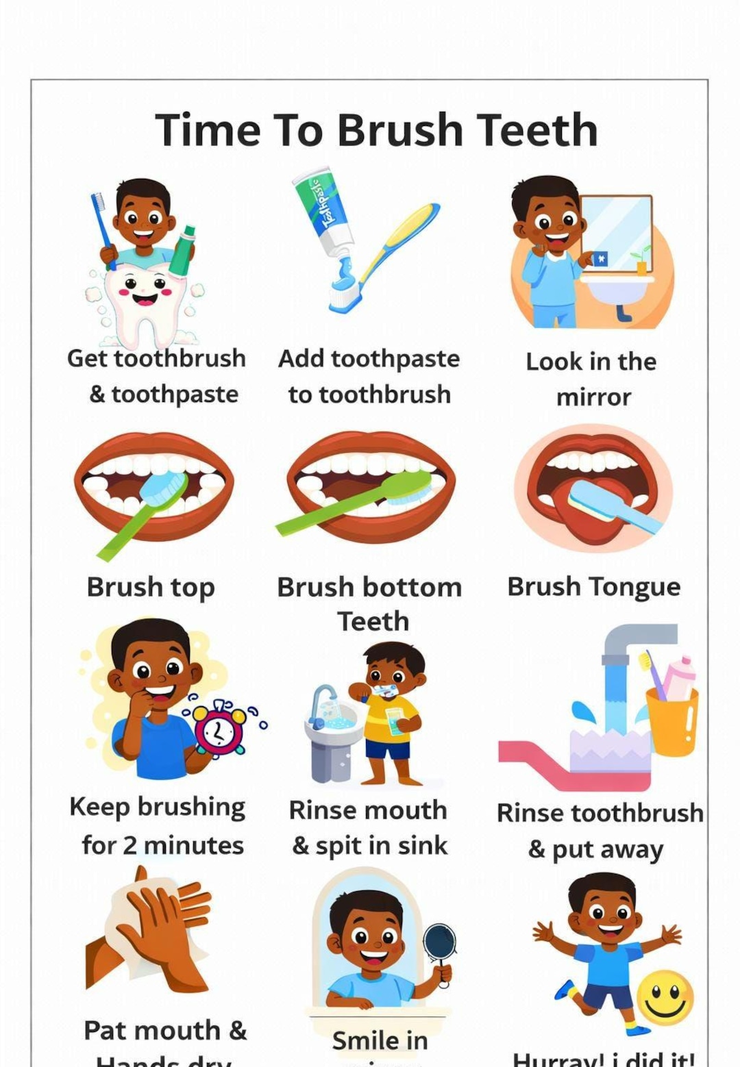 Brush Teeth Visual Schedule, Autism ADHD Friendly, Brown Skin (US ...