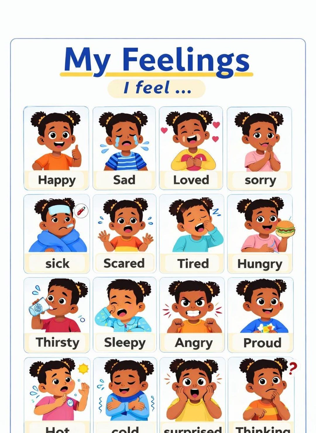 Kids Feelings Chart | Autism ADHD Emotional Support Visual Aid (digital ...