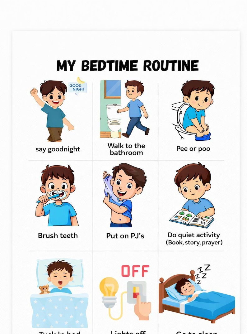 Kids Bedtime Routine Chart | Visual Aid for Autism & ADHD (printable ...