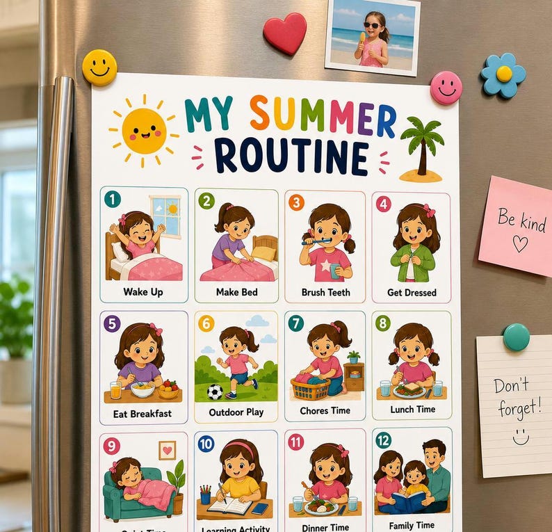 Summer Routine Chart for Kids | Visual Schedule, Autism ADHD Friendly ...