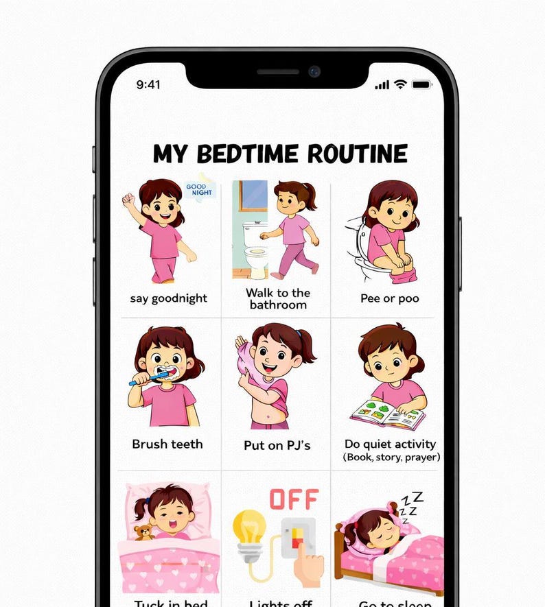 Curated visual reference: Picture Idea: Kids Bedtime Routine Chart Visual Aid For Autism Adhd Printable