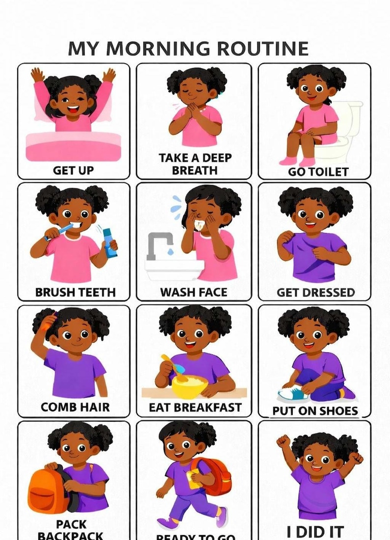 Kids Morning Routine Chart, Visual Schedule, Autism ADHD (printable PDF ...