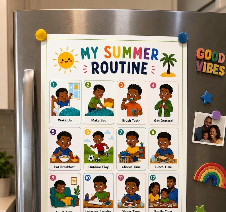 Summer Routine Chart for Kids | Visual Schedule, Autism ADHD Friendly ...