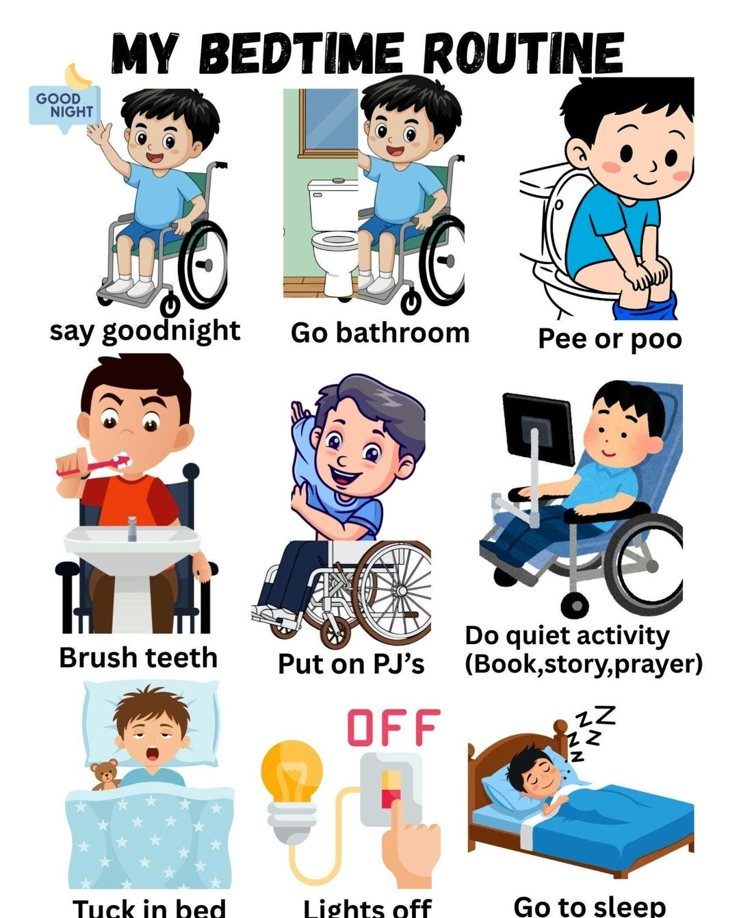 Bedtime Routine Chart for Kids | Autism ADHD Visual Schedule | Calm ...